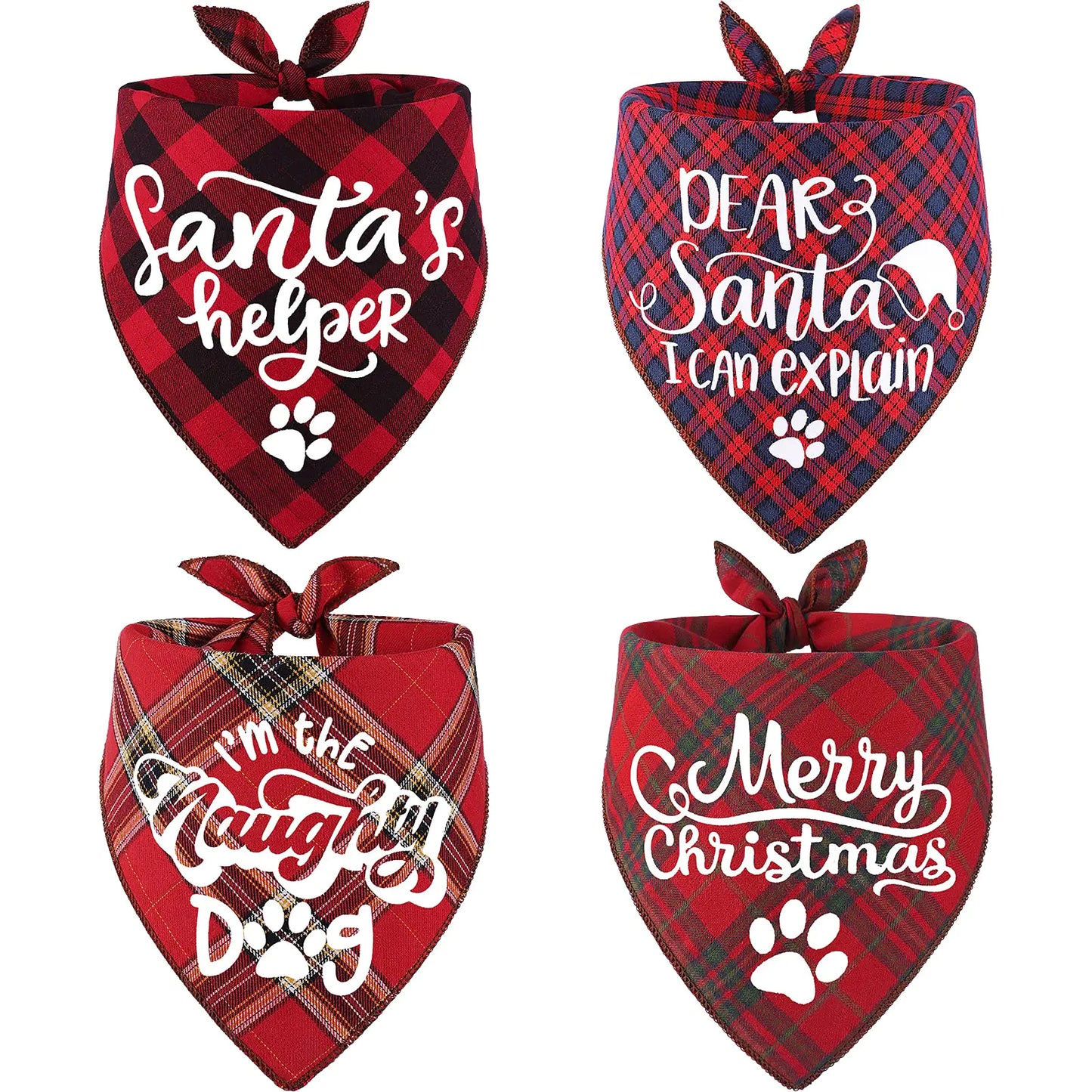 4 Pack Dog Christmas Bandanas - Classic Triangle Merry Christmas Printing Plaid Xmas Fall Pet Scarf Bibs Kerchief Gifts Set - Pet Holiday Accessories Decoration for Small to Large Puppy Dogs Cats