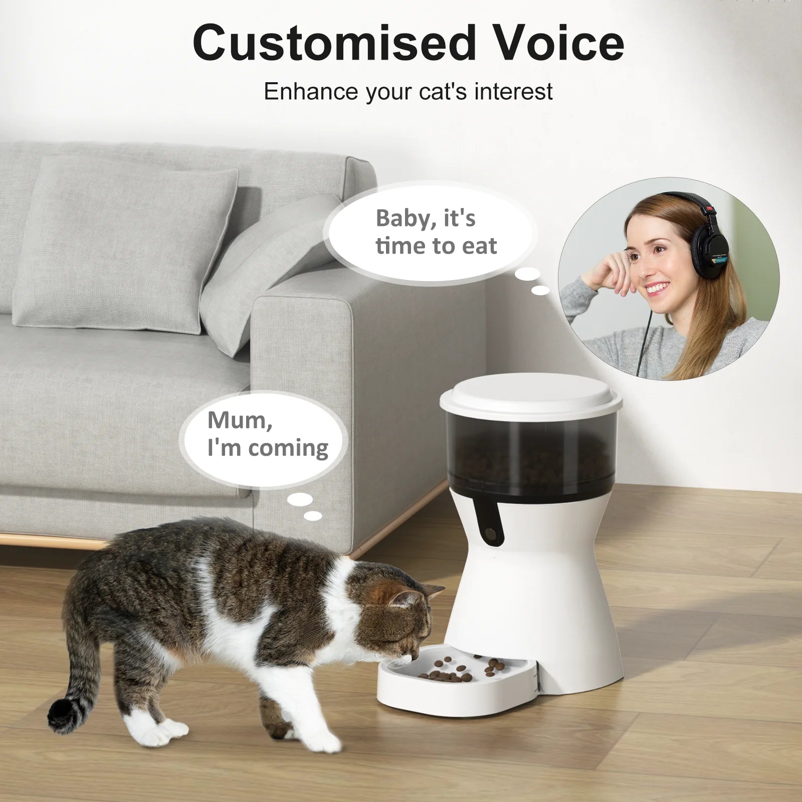 Automatic Cat Feeders Wifi, Timed Dog Feeder with 10S Dining Voice Record, 4L Cat/Dog Food Dispenser