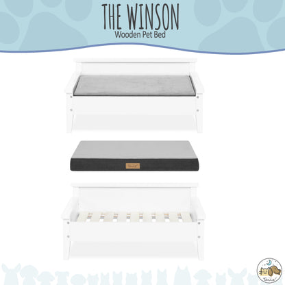 Winston Small Elevated Wooden Pet Bed with Plush Mattress, White