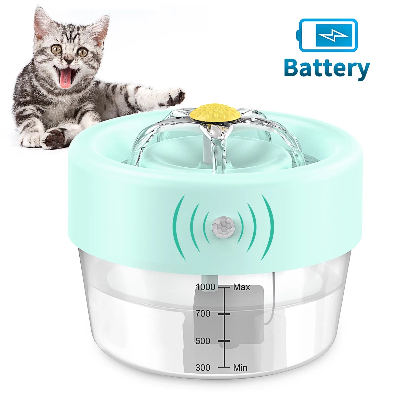 Cat Water Fountain, 1000Mah Battery Pet Water Fountain. Automatic Pet Drinking Fountain, Cat Fountain Blue 35 Oz