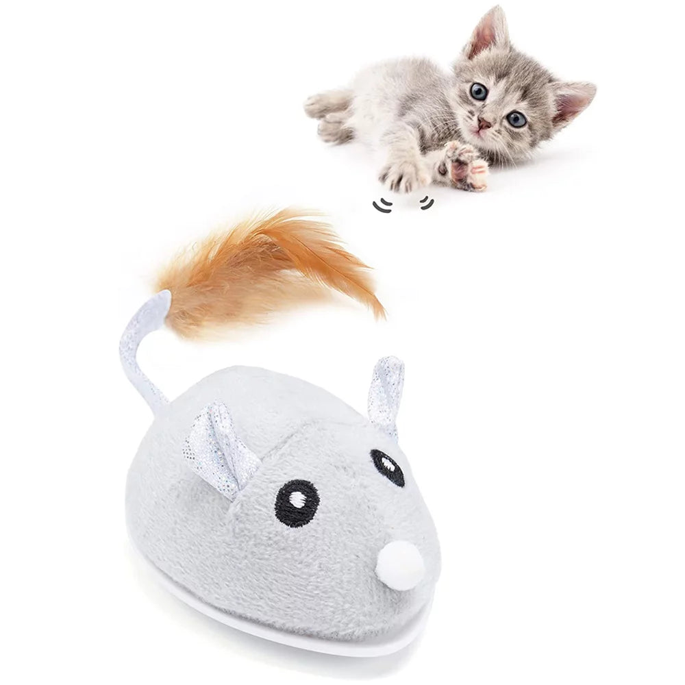 Cat Toys, Electronic Interactive Cat Toys for Indoor Cats, Automatic Cat Toys with Feather Tail, Smart Sensing Mouse Cat Toys with USB Rechargeable for Kitten Indoor Outdoor Activity