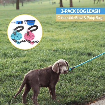 2 Packs 5/6 FT Dog Leash with Comfortable Padded Handle and Highly Reflective Threads Dog Leashes for Small Medium and Large Dogs (5FT-1/2'', Blue+Pink)