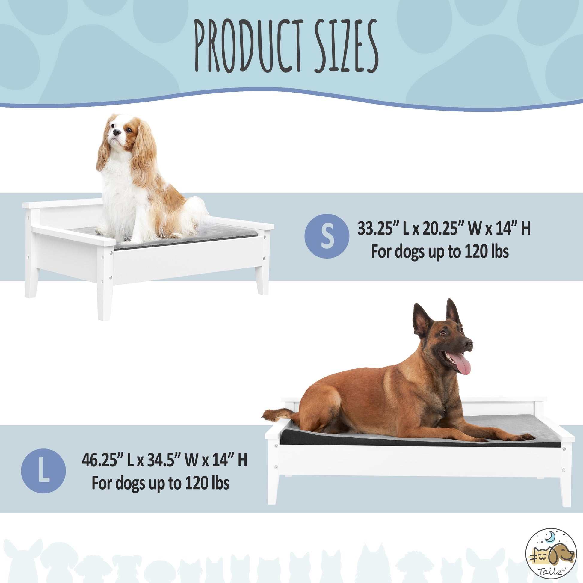 Winston Small Elevated Wooden Pet Bed with Plush Mattress, White