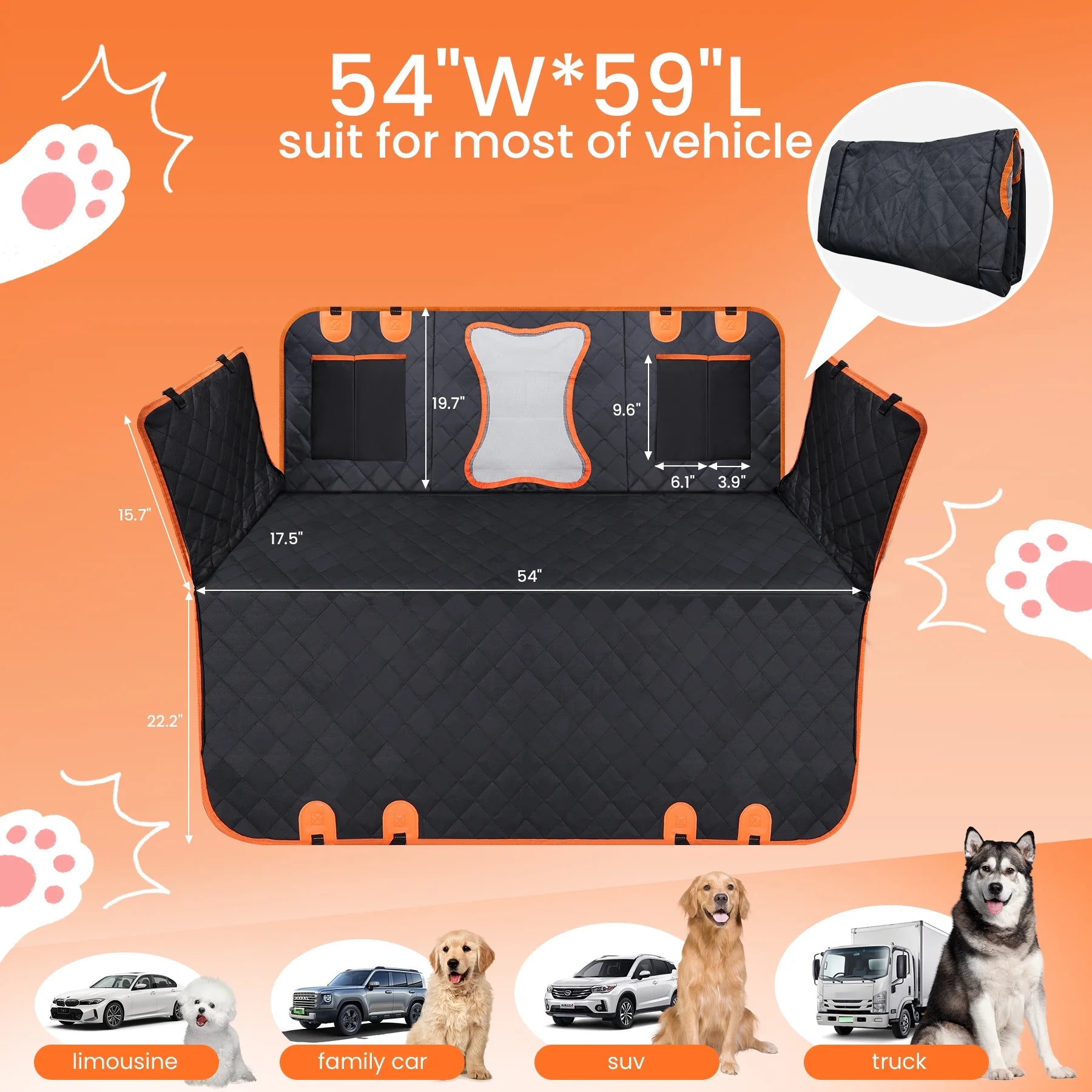 Dog Car Seat Cover, 600D Scratch-Proof Pet Seat Cover, Waterproof Dog Hammock, Nonslip Durable Car Seat Protector for Car Truck and SUV