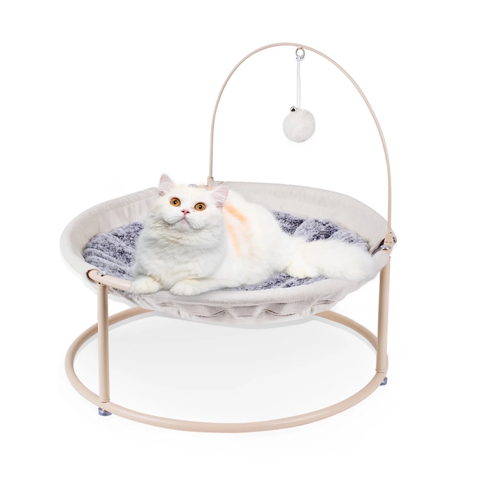 Cat Hammocks, Elevated Cat Bed with Bouncy Ball & Bell, for Cats and Small Dogs, Off-White