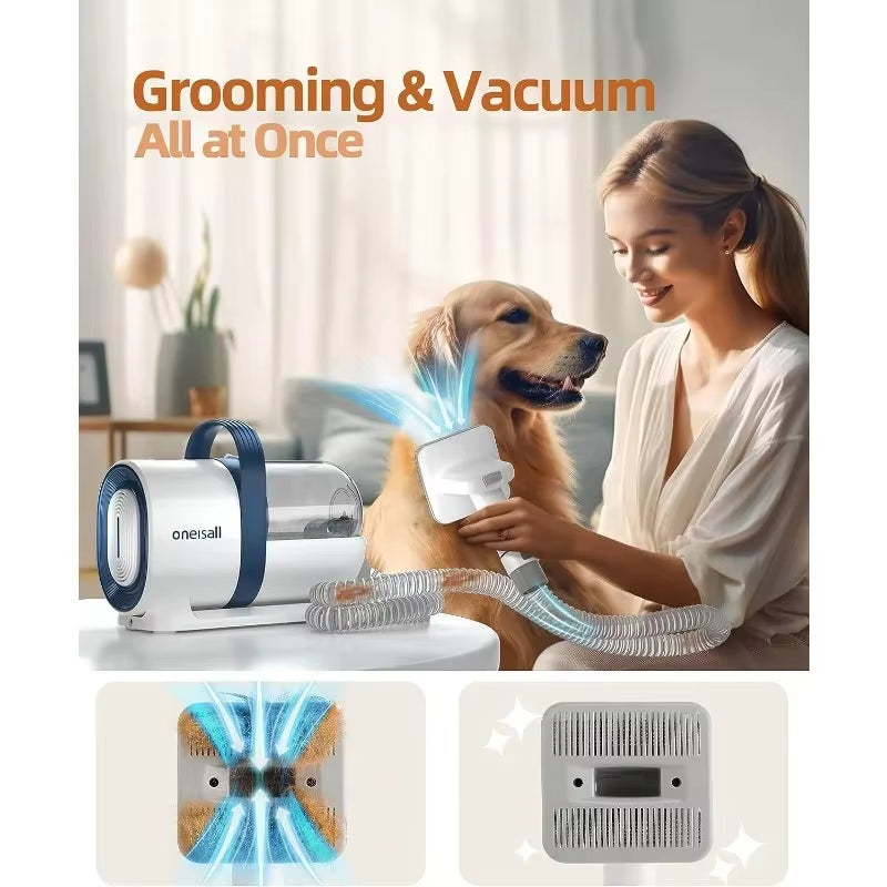 Oneisall Dog Hair Vacuum & Dog Grooming Kit, Pet Grooming Vacuum with Pet Clipper Nail Grinder, 1.5L Dust Cup Dog Brush Vacuum