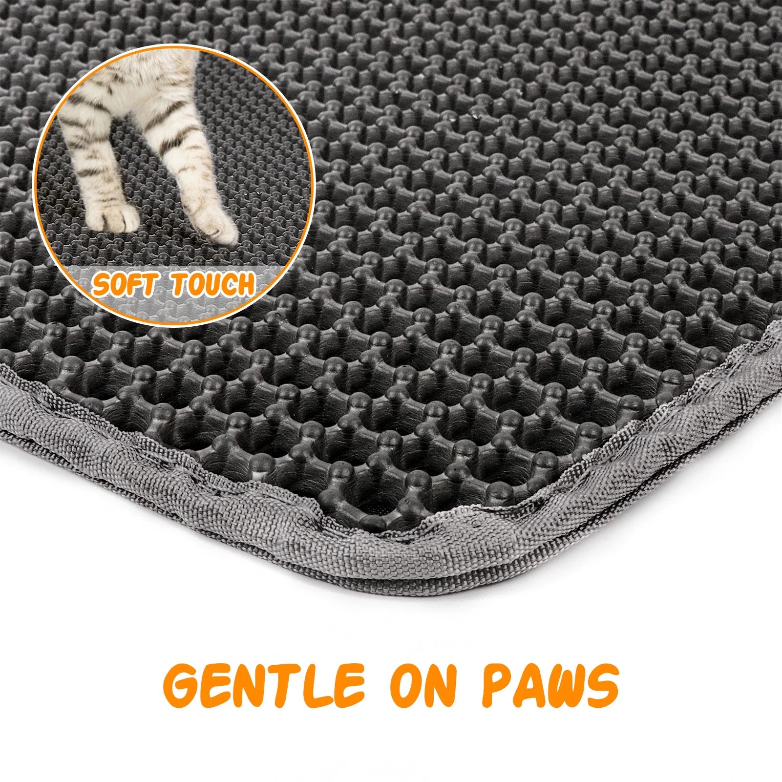 24 X 15 Inch Cat Litter Mat Kitty Litter Trapping Mat, Honeycomb Double Layer Urine Waterproof, Easier to Clean Litter Box Mat, Soft on Paws, Non-Slip（Gray）