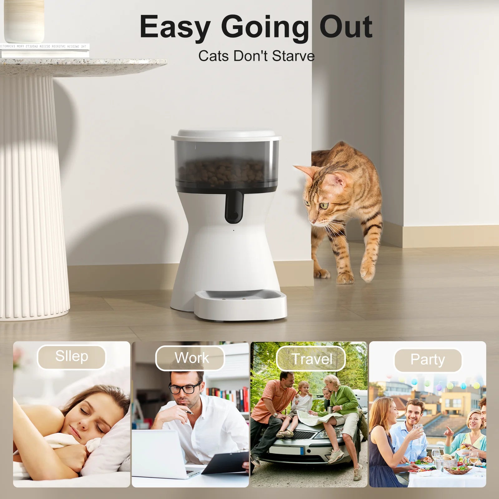 Automatic Cat Feeders Wifi, Timed Dog Feeder with 10S Dining Voice Record, 4L Cat/Dog Food Dispenser