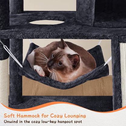 62In Multi-Level Cat Tree Tower Condo with Scratching Posts, Removable Platform & Hammock, Cat Activity Center Play Furniture for Kittens, Cats, and Pets