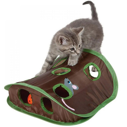 Best Cat Toy Ever! Interactive Treat Maze & Puzzle for Cats,9 Mouse Holes Pet Cat Interactive Toy Intelligence Trainning with Bell Ball Folding Creative Vocal