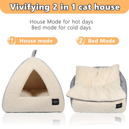 Pet Beds Medium 2-In-1 Cozy Cat Bed with Removable Cushion, Silver Gray