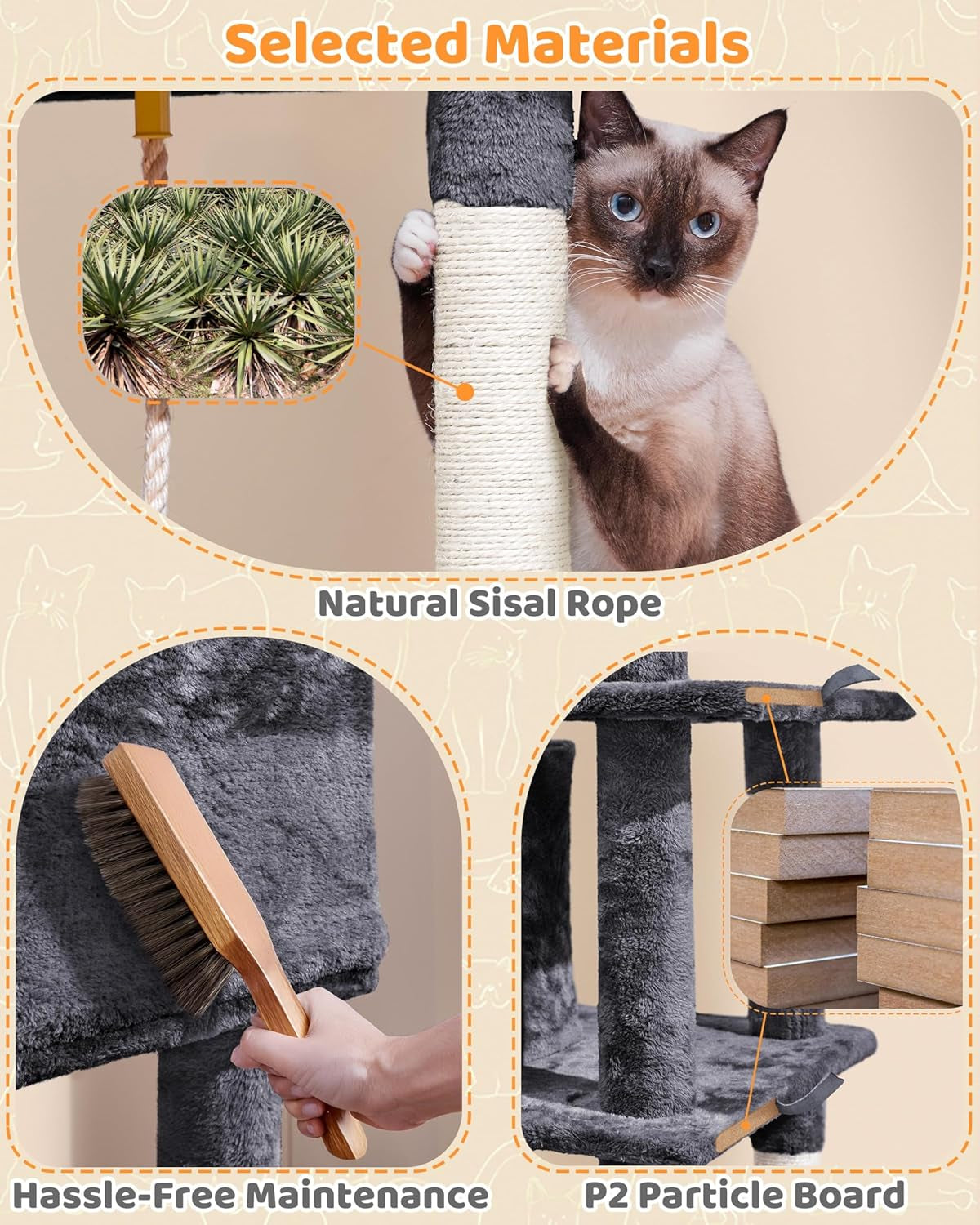 Cat Tree Cat Tower, 63 Inches Multi-Level Cat Tree for Indoor Cats, Tall Cat Tree with Sisal-Covered Scratching Posts & Condo, Cat Furniture Activity Center for Cats Kitten