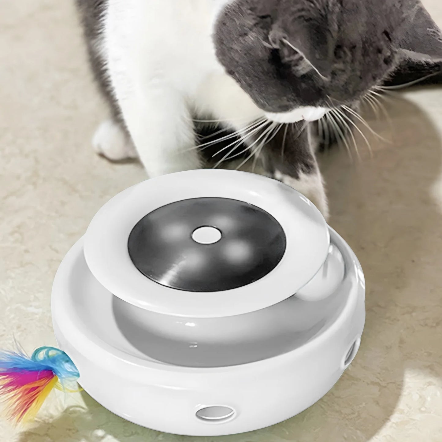 Cat Toys 2-In-1 Interactive Cat Toys for Indoor Cats, Cat Balls, Cat Mice Toy, Cat Entertainment Toys with 2Pcs Feathers, Motion-Activated Toy with Feathers Provides, Batteries or USB Charge