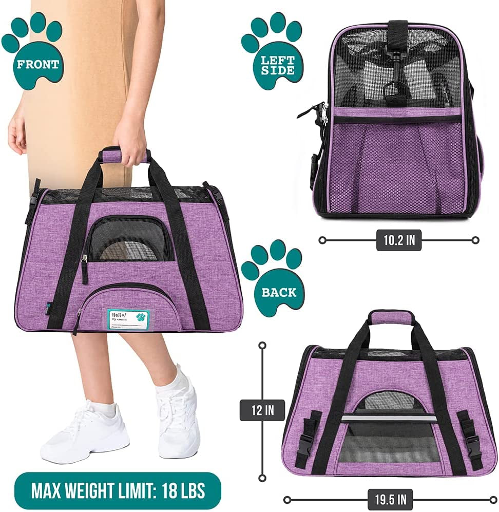 Airline Approved Pet Carrier for Cat, Soft Sided Dog Carrier for Small Dog, Cat Travel Supplies Accessories for Indoor Cat, Ventilated Pet Carrying Bag Medium Kitten Puppy, Large Heather Purple