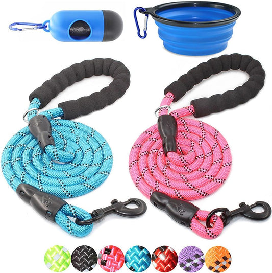 2 Packs 5/6 FT Dog Leash with Comfortable Padded Handle and Highly Reflective Threads Dog Leashes for Small Medium and Large Dogs (5FT-1/2'', Blue+Pink)