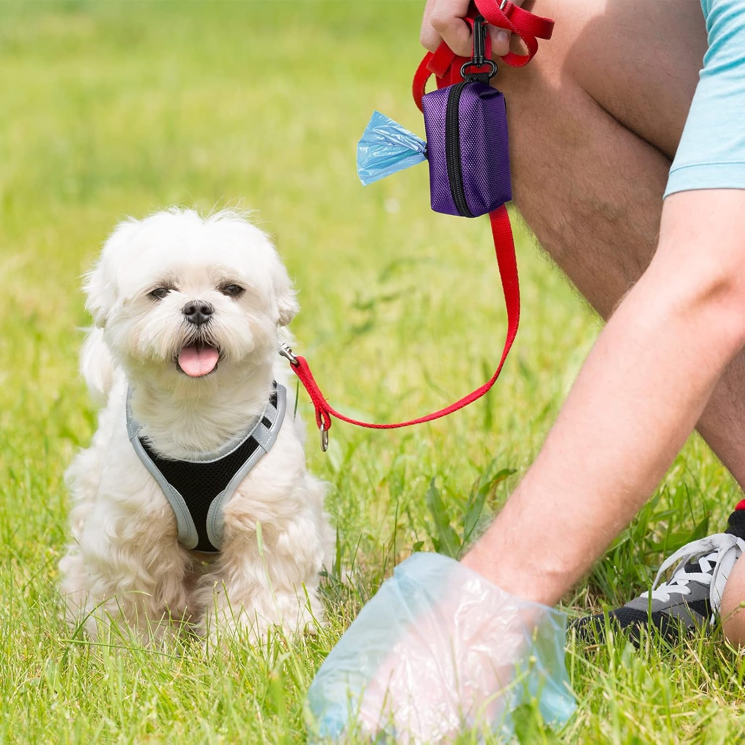 2 Pack Dog Poop Bag Holder for Leash Attachment - Waste Bag Dispenser for Leash - Fits Any Dog Leash - Portable Set with 1 Hand Free Holder Metal Carrier - Black&Purple