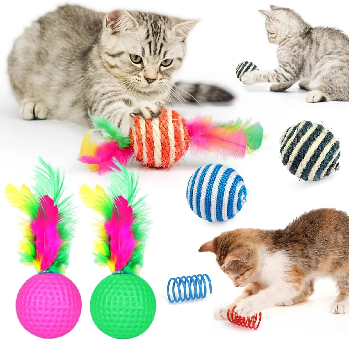 32 PCS Cat Toys Kitten Toys, Variety Catnip Toys with Rainbow Tunnel Interactive Cat Feather Teaser Spring Toy Set for Cat, Kitty