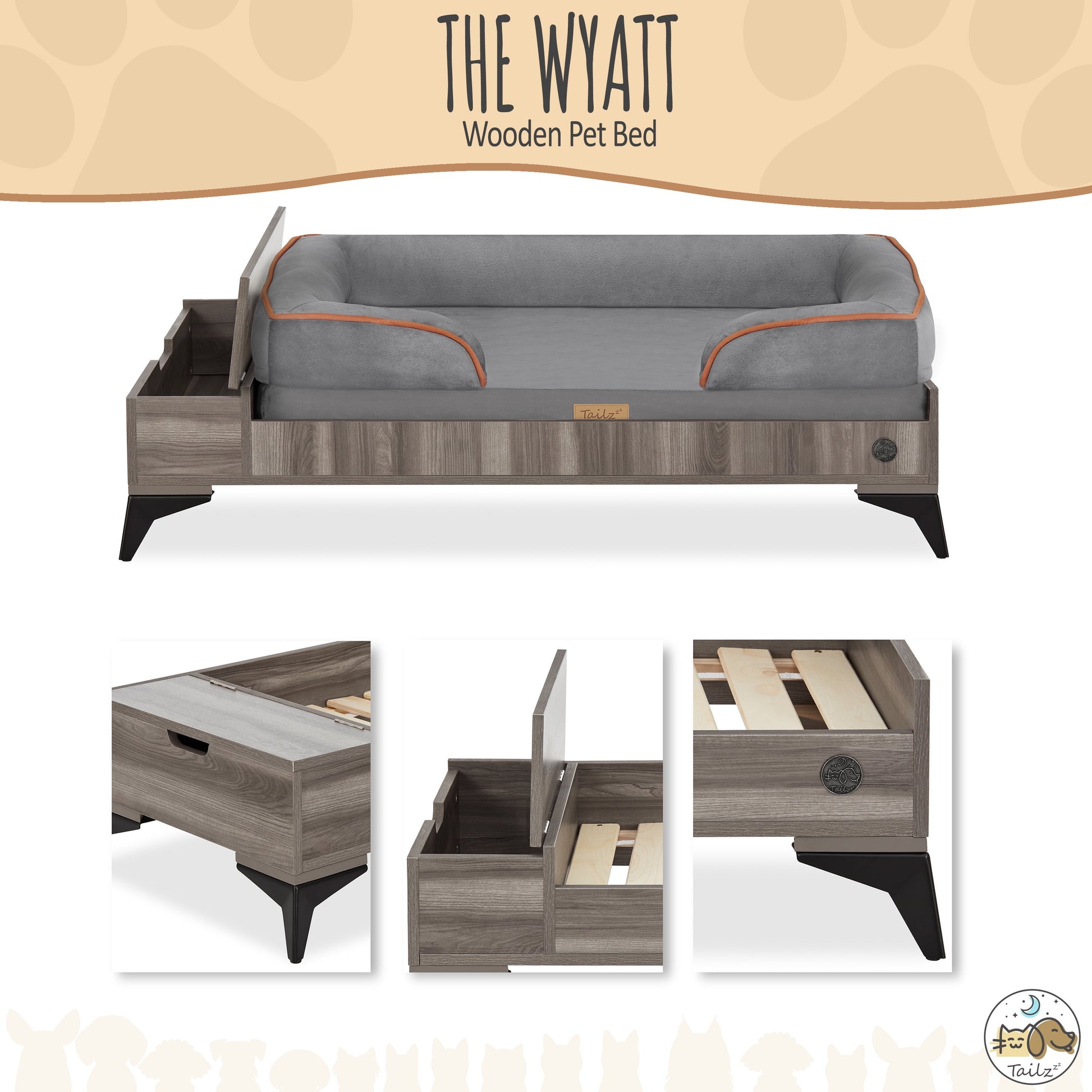 Wyatt Wooden Pet Bed with Mattress | Large to Extra Large Greenguard Gold Certified Dog Bed