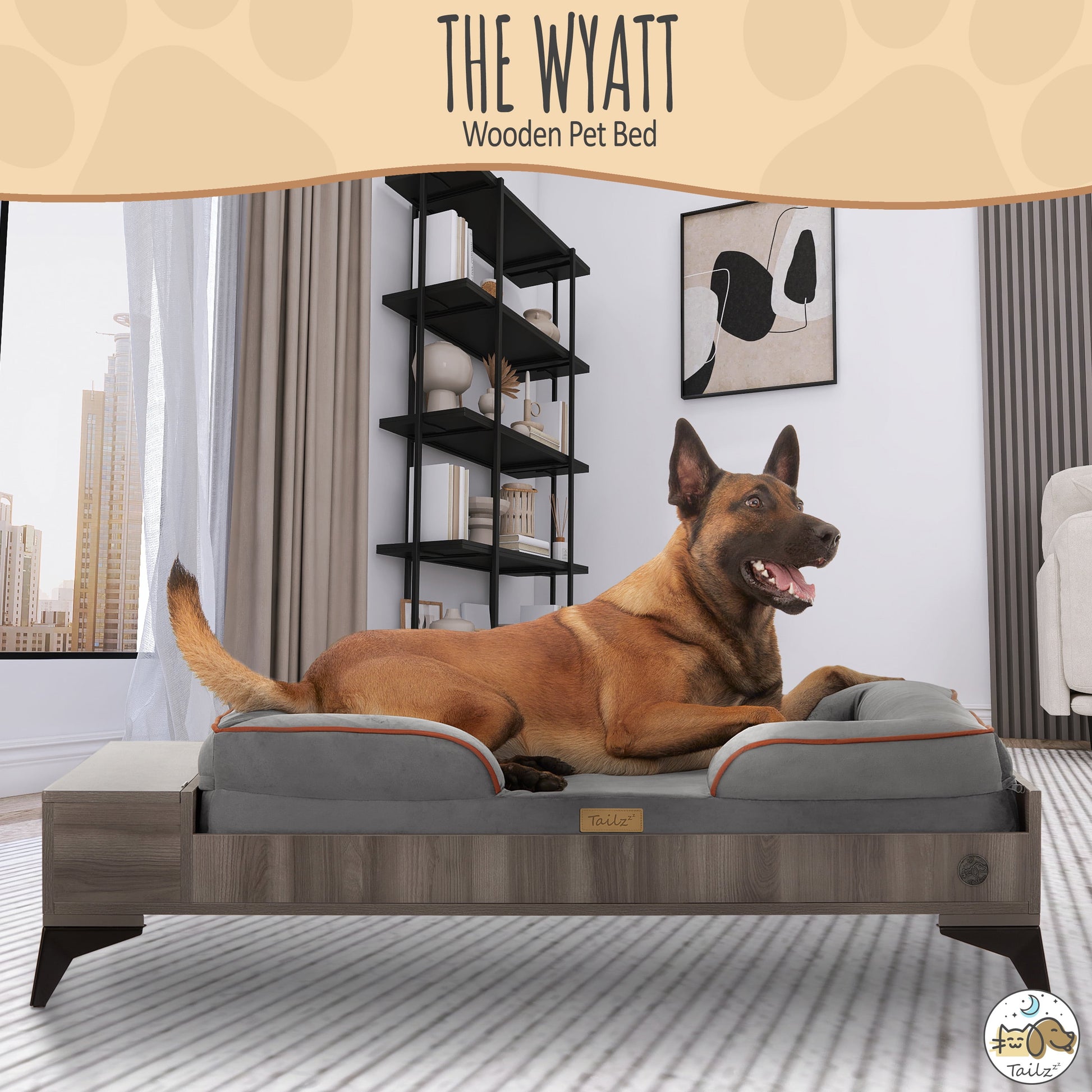 Wyatt Wooden Pet Bed with Mattress | Large to Extra Large Greenguard Gold Certified Dog Bed