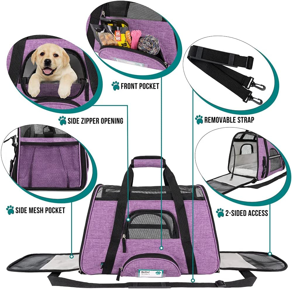 Airline Approved Pet Carrier for Cat, Soft Sided Dog Carrier for Small Dog, Cat Travel Supplies Accessories for Indoor Cat, Ventilated Pet Carrying Bag Medium Kitten Puppy, Large Heather Purple